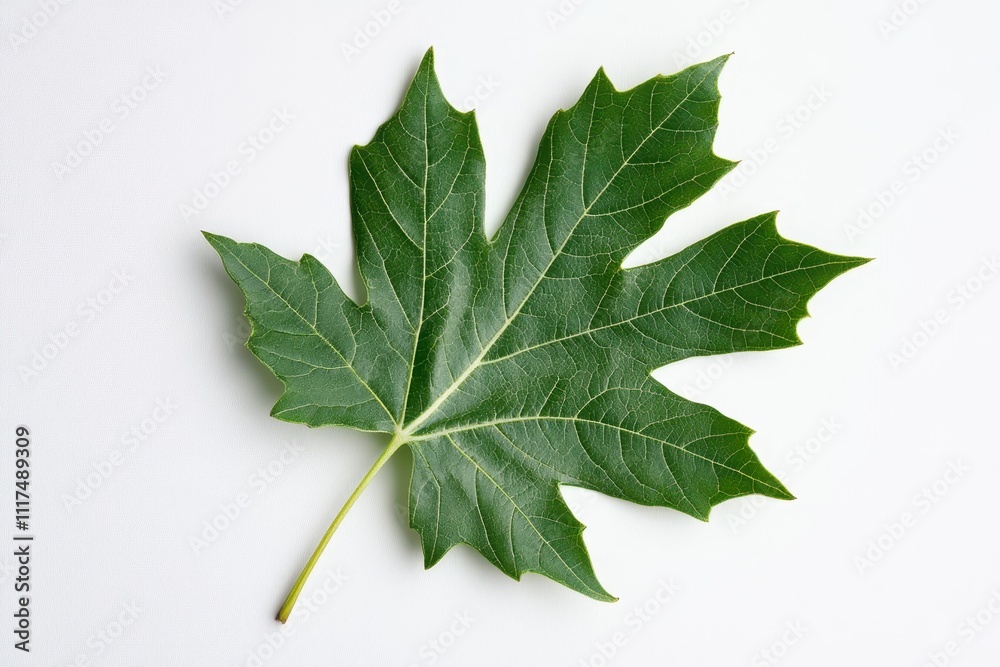 A vibrant green papaya leaf displayed on a white background. A vibrant green papaya leaf displayed on a white background.