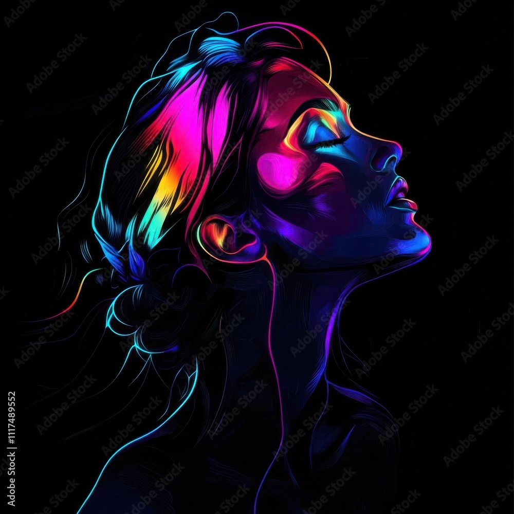 Beautiful girl glowing in the dark illustration Beautiful girl glowing in the dark illustration