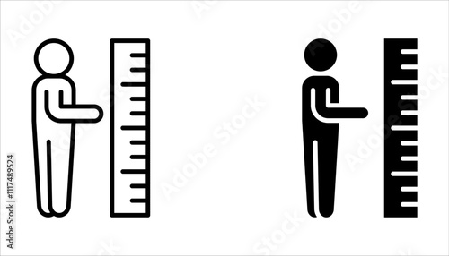 human measures height icon set, scale with man on white background