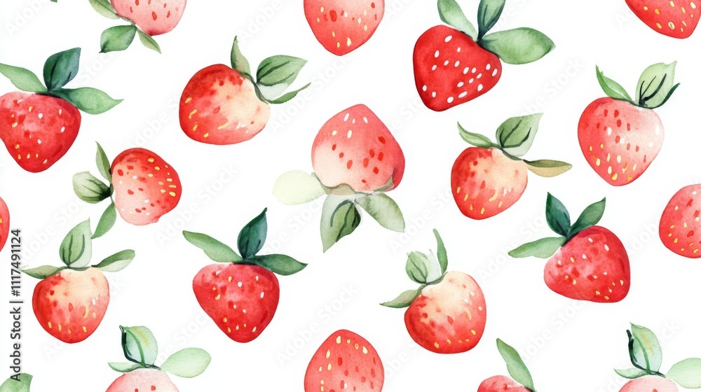 Watercolor Strawberry Pattern - Fresh Summer Fruit Design Watercolor Strawberry Pattern - Fresh Summer Fruit Design
