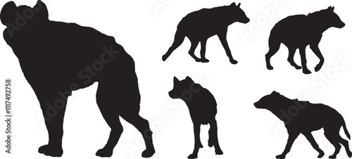 Vector Silhouette Collection: Clean and Bold Designs Set of  hyenas. Isolated  over white background photo