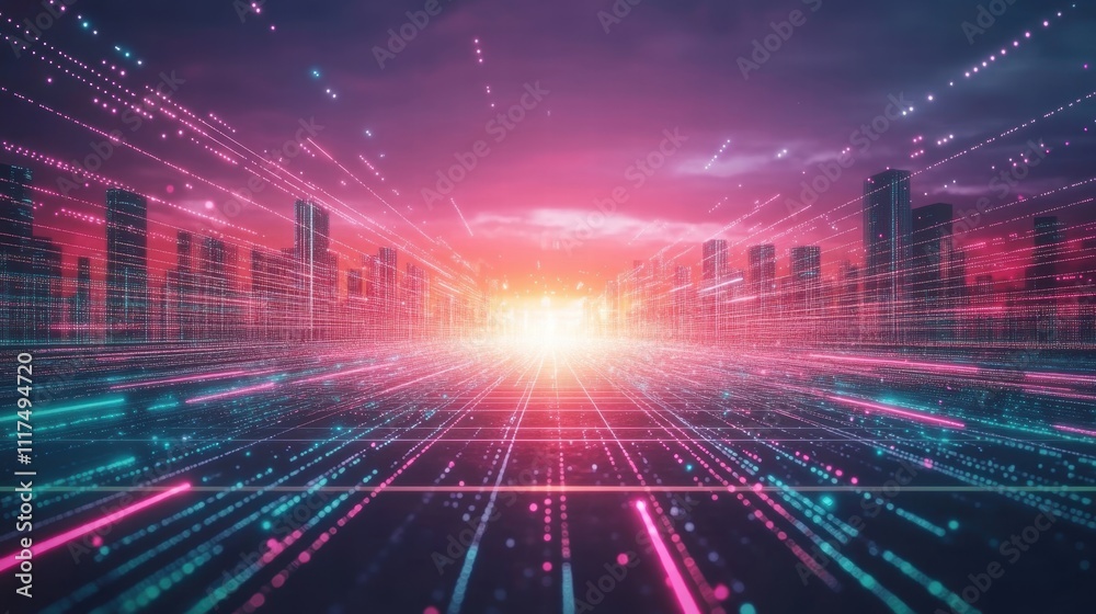 Obraz premium Futuristic Cityscape Data Stream