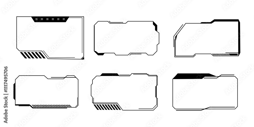 Obraz premium Futuristic HUD frames, borders text box game menu ui panel. Line tech line bar. Screen elements Sci Fi for Gaming UX UI