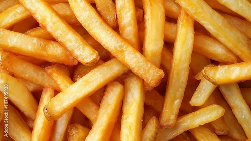 Golden French Fries: A close-up shot of perfectly golden french fries, showcasing their crispy texture and delicious appeal. A mouthwatering image ideal for food blogs, restaurant menus.