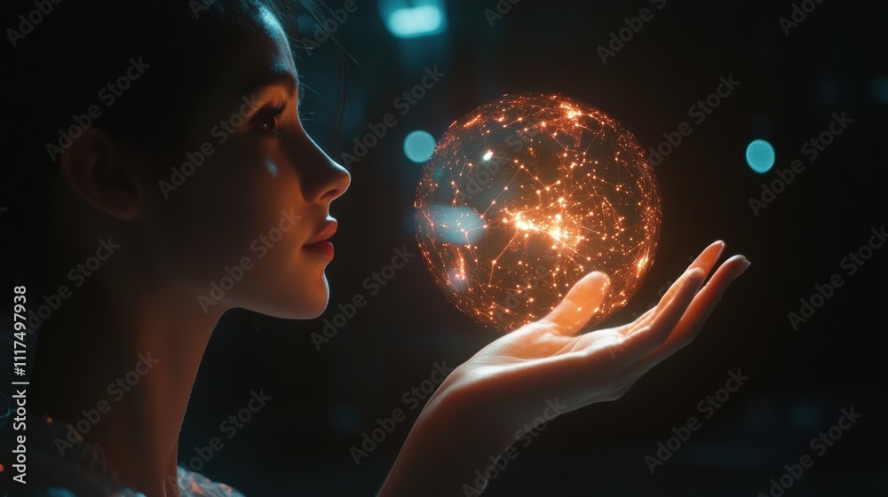 Naklejka premium Woman Holding Glowing Orb