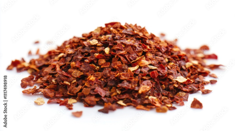 Close-up of vibrant red dried chili flakes. A flavorful culinary ingredient for various dishes. Close-up of vibrant red dried chili flakes. A flavorful culinary ingredient for various dishes.