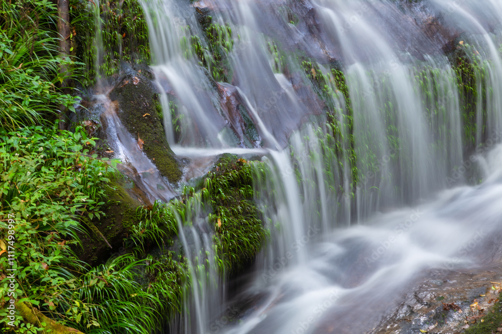 Lan Sadet Waterfall is beautiful small waterfall arive first Kew Mae Pan, Doi Inthanon National park, Thailand.