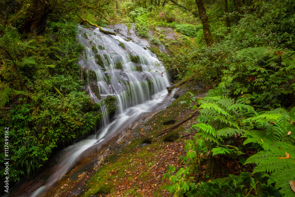 Lan Sadet Waterfall is beautiful small waterfall arive first Kew Mae Pan, Doi Inthanon National park, Thailand. Lan Sadet Waterfall is beautiful small waterfall arive first Kew Mae Pan, Doi Inthanon National park, Thailand.