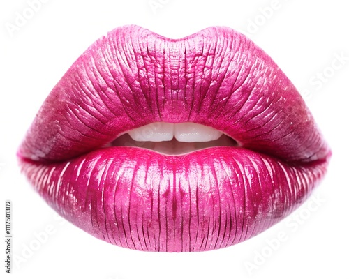 Glossy pink lips radiate confidence and flair, intricately textured against a clean backdrop. The striking hue emphasizes the allure of modern beauty trends photo