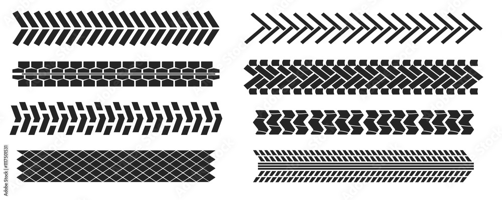 Tyre mark car or bike wheel trace, grunge textured trail silhouette. Top view, print brush stroke dirt. Speed rally dirty rubber path. Tyre mark car or bike wheel trace, grunge textured trail silhouette. Top view, print brush stroke dirt. Speed rally dirty rubber path.