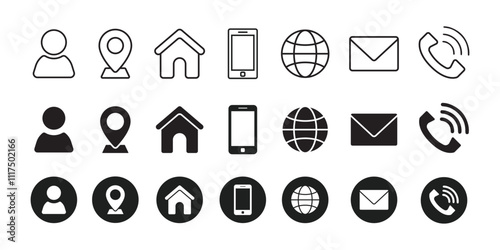 business card and website icon set. contact information icons containing name, location, phone, email and web address symbol. vector illustration