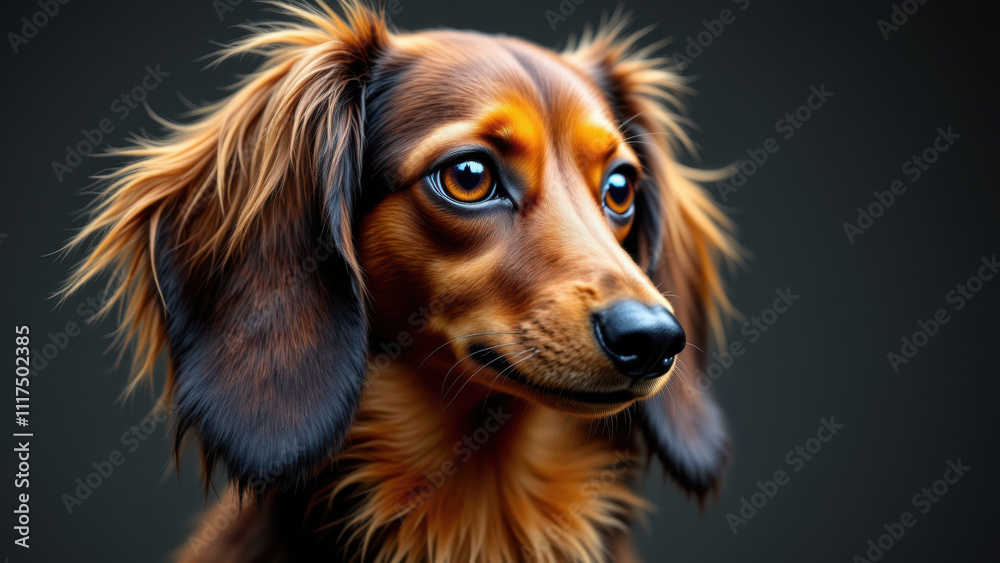 Beautiful red long-haired dachshund with a focused gaze looking into the camera. Beautiful red long-haired dachshund with a focused gaze looking into the camera.