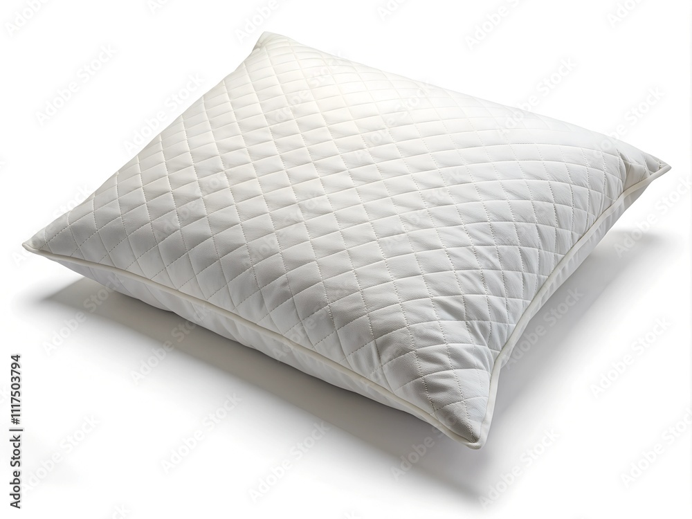A plush, quilted pillow lies elegantly on a cozy bed, inviting relaxation. The gentle texture and serene color create a calming atmosphere perfect for restful sleep A plush, quilted pillow lies elegantly on a cozy bed, inviting relaxation. The gentle texture and serene color create a calming atmosphere perfect for restful sleep