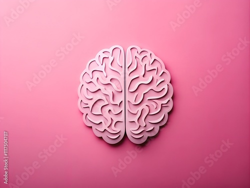 A detailed representation of a pink brain lies against a bright pink background, inviting viewers to explore the mysteries of thought and imagination
