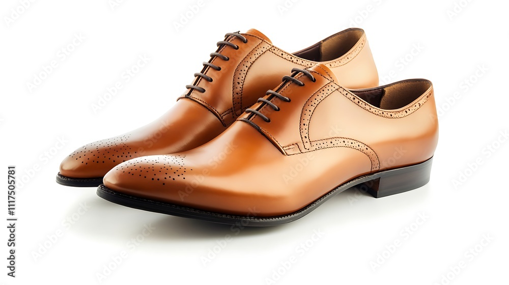 Brown Leather Oxford Shoes on White Background