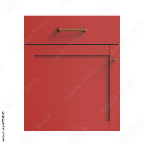 d render of a red facade , doors for kitchen cabinets, front view, classic kitchen facade