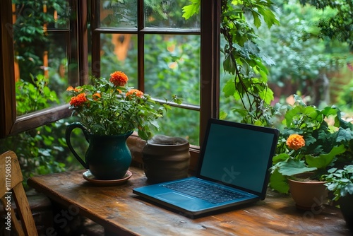 Inspiring work-from-home setups with natural lighting, cozy furniture, and lush greenery, designed to boost productivity and creativity