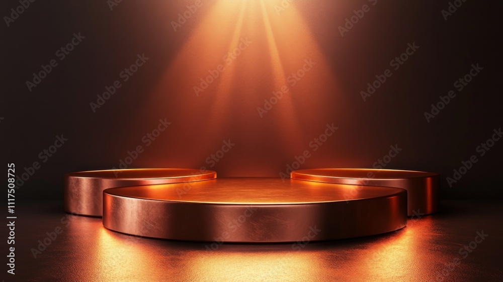 Three Circular Copper Platforms Illuminated by Light Three Circular Copper Platforms Illuminated by Light