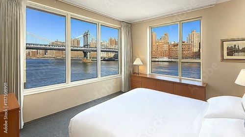 Manhattan Bedroom View Featuring Iconic Bridge and Skyline photo