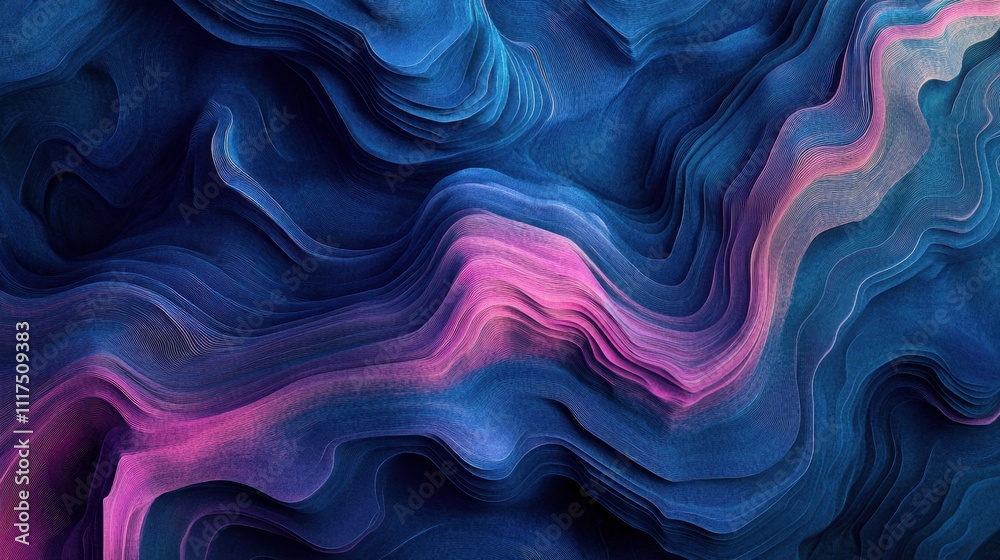 Obraz premium Abstract Wavy Lines, Deep Blue and Pink Hues, Textured Background.