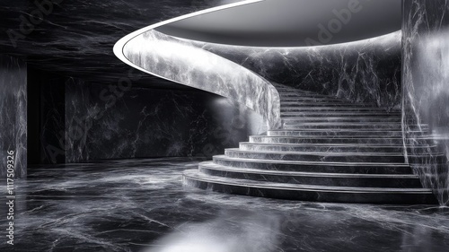 A black marble staircase in a minimalist interior.