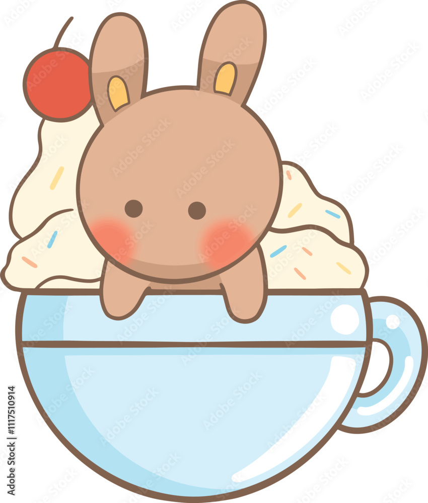 a cartoon bunny is sitting in a cup of ice cream.eps