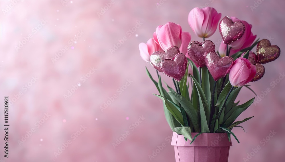 Obraz premium 3d mother s day poster with glitter bokeh, tulips, heart balloons, and golden mom text