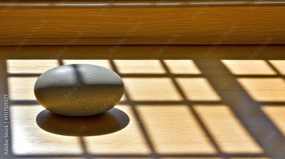 Stone Sphere Illuminated By Window Light On Wood Stone Sphere Illuminated By Window Light On Wood