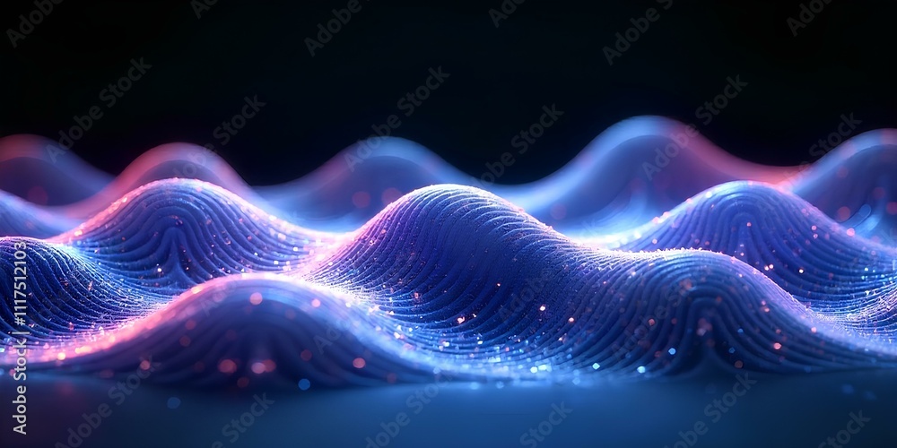 Obraz premium Holographic Ribbed Waves with Transparent Glass Effect, Tech-Inspired Digital Background for Modern Designs