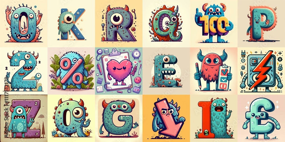 Obraz premium Cartoon Monster Lettering Typeface. AI generated illustration