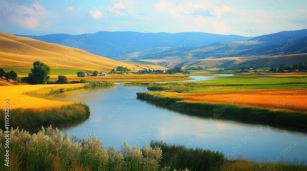Serene River Winding Through Golden Fields Serene River Winding Through Golden Fields