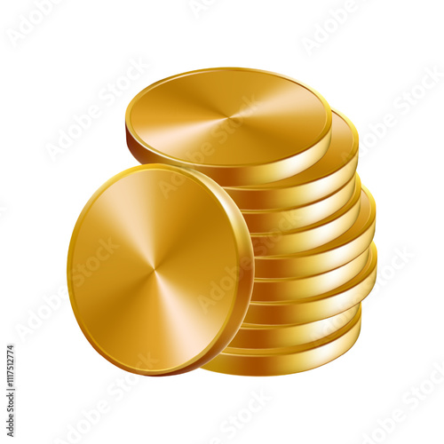 Coin stack, gold medal 3d drop. Money fall emoji, casino pile mountain of euro cents. Old golden cent rate icon. Vector render of lucky loan cash. US dollar penny gui reward. Floating game stock grow