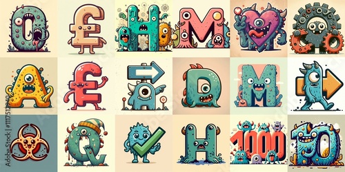 Cartoon Monster Lettering Typeface. AI generated illustration