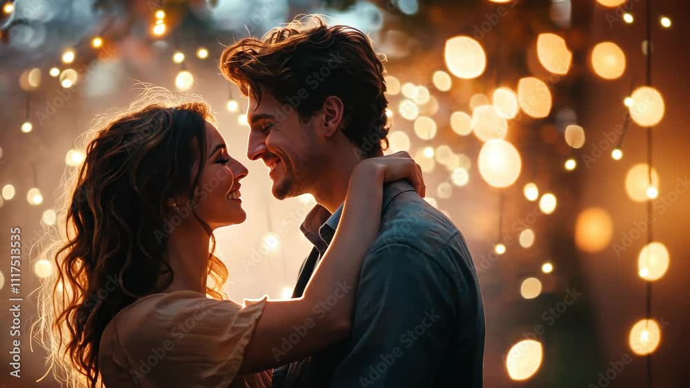 Couple Dancing Under a String of Lights A man and woman background Couple Dancing Under a String of Lights A man and woman background