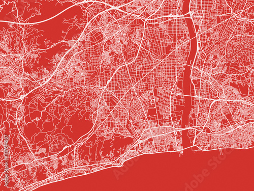 Christmas Map of Hiratsuka, Japan in Snowy White on Festive Red Background. photo