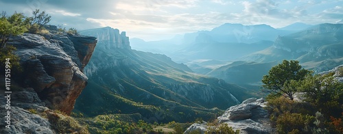 Verdant Horizon Adventures, Scenic Canyon View Under a Dramatic Sky photo