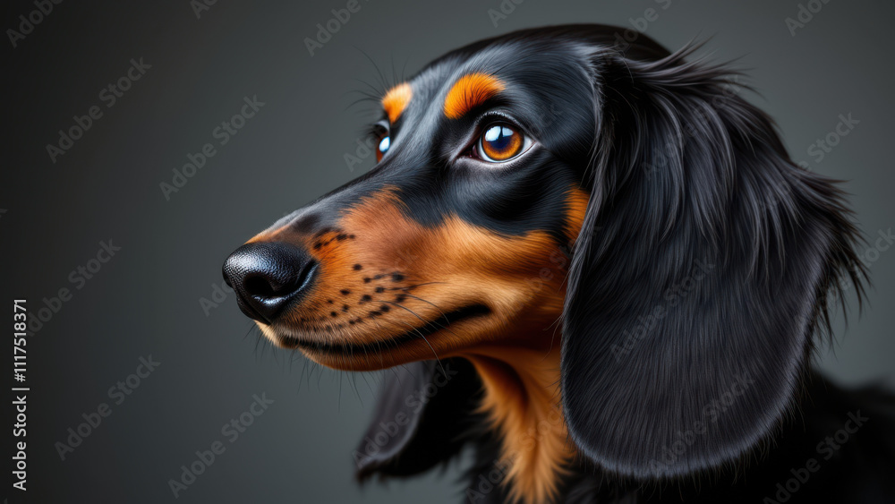A close-up of a long-haired dachshund with an expressive face. A close-up of a long-haired dachshund with an expressive face.