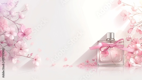 Delicate Floral Fragrance Bottle on Soft Pink Backdrop