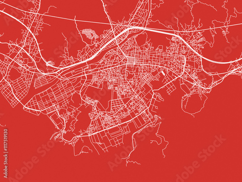 Christmas Map of Hofu, Japan in Snowy White on Festive Red Background. photo