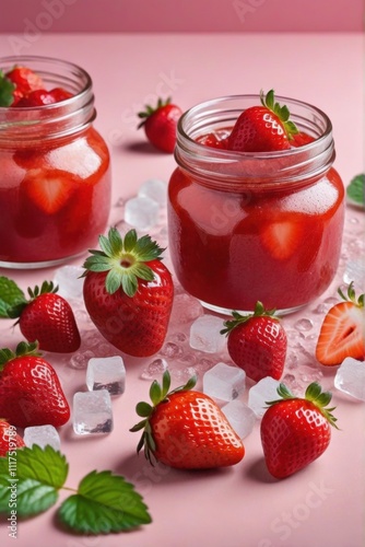 Wallpaper Mural a jar of fresh strawberry juice with whole and sliced strawberries immersed in the drink. Torontodigital.ca