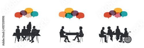 Office collection. Different people work and discuss. Modern design.