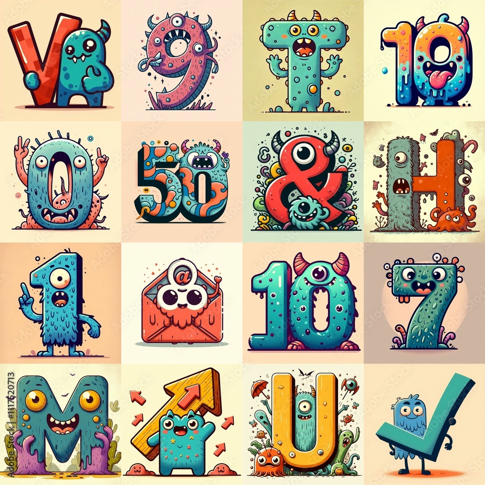 Fototapeta premium Cartoon Monster Lettering Typeface. AI generated illustration
