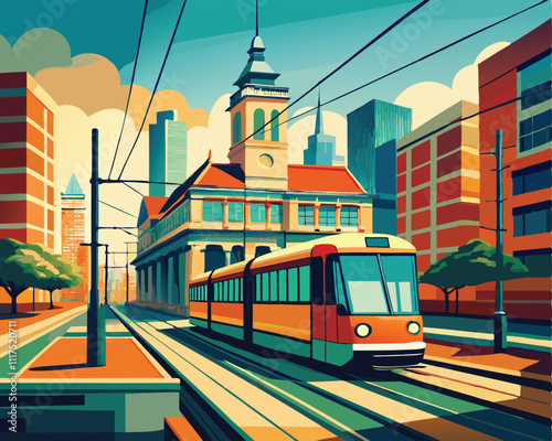 tram vehicle transport travel in city vector illustration graphic design art