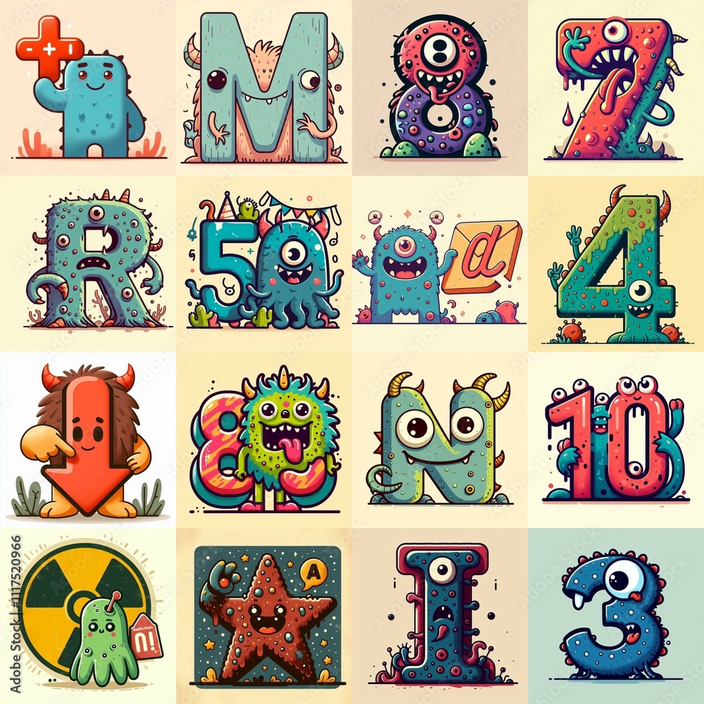 Fototapeta premium Cartoon Monster Lettering Typeface. AI generated illustration
