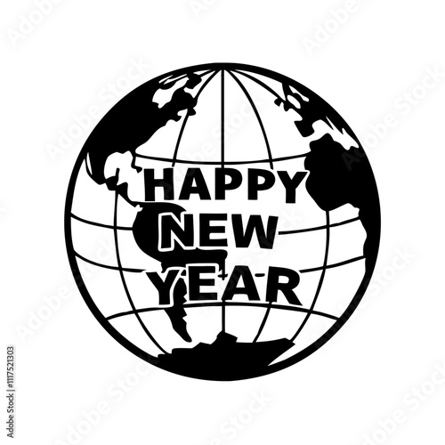 globe for happy new year worldwide silhouette, new year vector icon - silhouette vector art of globe for happy new year worldwide, symbolizing new year celebrations. new year silhouette.