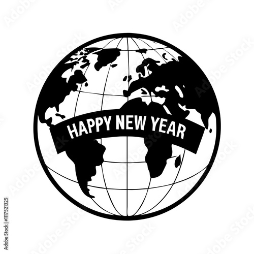 globe for happy new year worldwide silhouette, new year vector icon - silhouette vector art of globe for happy new year worldwide, symbolizing new year celebrations. new year silhouette.