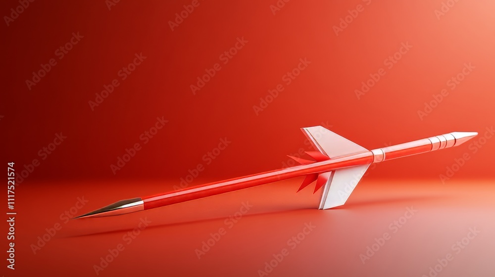 3D Red Arrow Targeting with Gradient Background in Empty Space 3D Red Arrow Targeting with Gradient Background in Empty Space