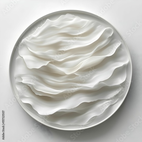 White Draped Fabric on Plate 3D Illustration