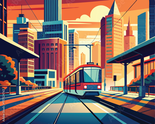 tram vehicle transport travel in city vector illustration graphic design art