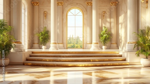 Ornate Interior with Golden Trim and Marble Flooring